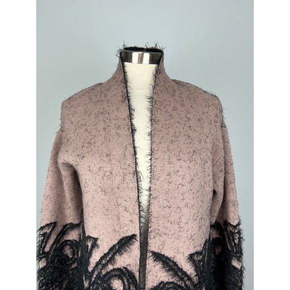 Renuar Womans Open Front Cardigan Duster Blush Black Scroll Print size Small - Picture 2 of 13